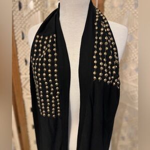 Studio C Black Scarf with Gold Stud and Chain Fringe